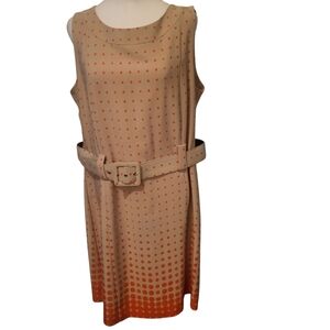 I Le Plus Polka Dot Sleeveless Dress with Belt - Cream and Orange sz 18W